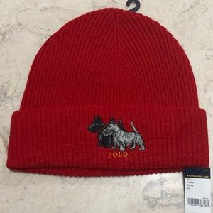 Polo Ralph Lauren Winter Hat Scottie Dog Red NEW